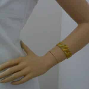 Handgebundenes Armband – Achatmuster – Grün-gelber St. Grauer St. kupfer matt
