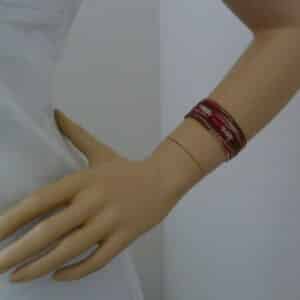 Handgebundenes marmoriertes Armband – extrabreit – Braun – Rot – Creme
