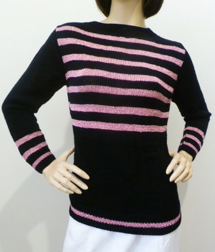 gla_10456 Svetr třpytivé linky - černá růžová, gla_10472 Pullover mit Glitzerlinie - schwarz pink,gla_10481 Glitter line sweater - black pink